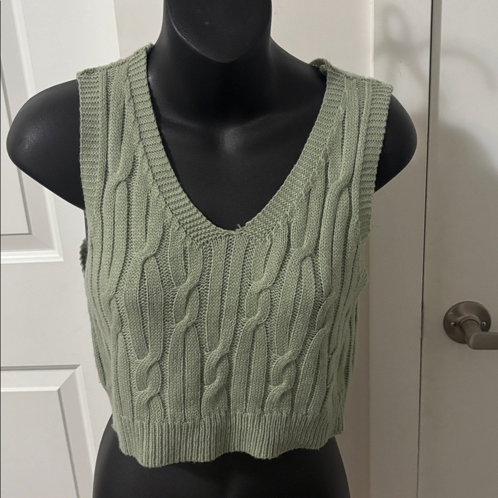 FREE ADD ON Sage Green Cable Knit Crop Top